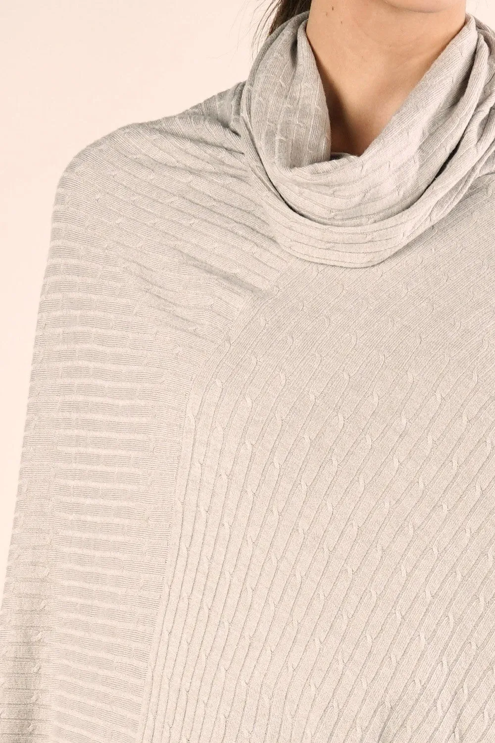 Boho Fringed Cowl Neck Poncho Sweater