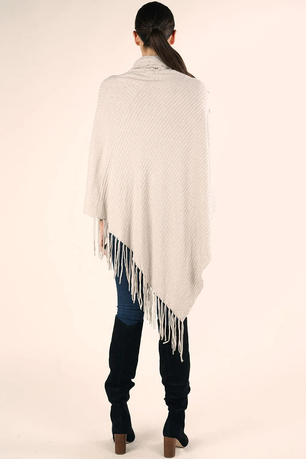 Boho Fringed Cowl Neck Poncho Sweater