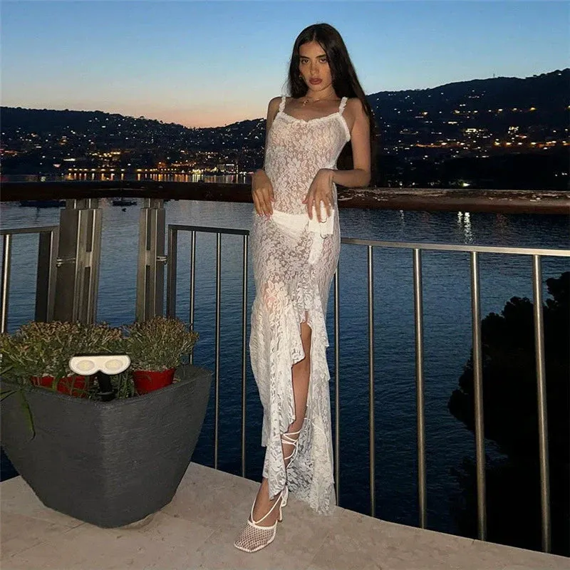 Bonnyshow Daizy Lace Slit Maxi Dress