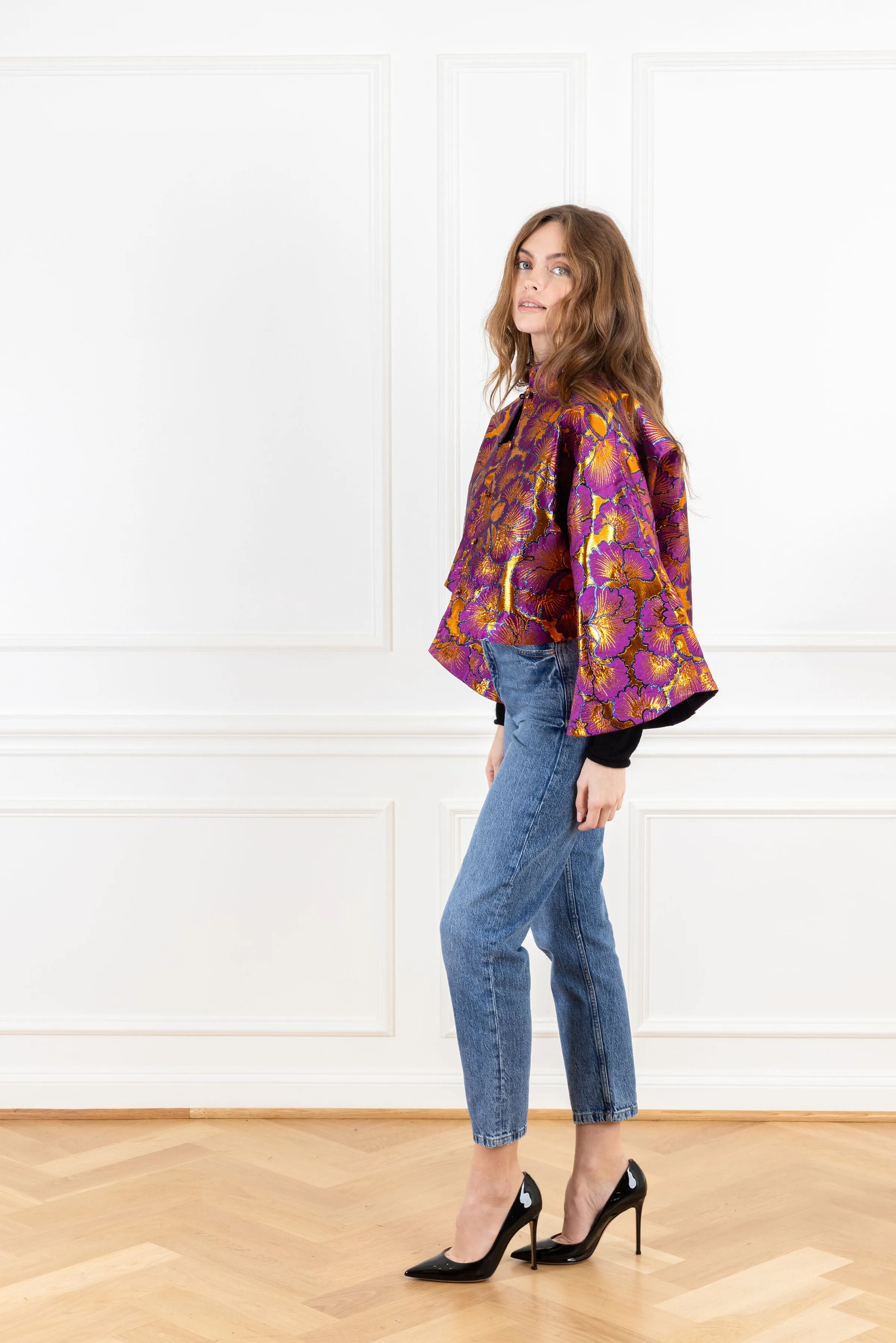 Bronze Lilac Brocade Cropped Jacket