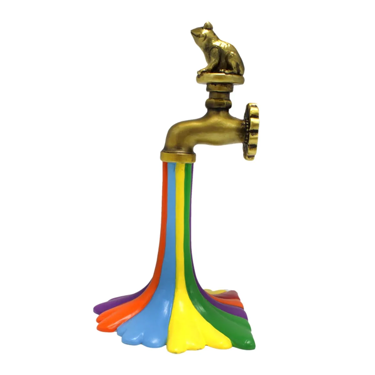 Bronzed Frog Tap Rainbow Resin Statue Garden Decor