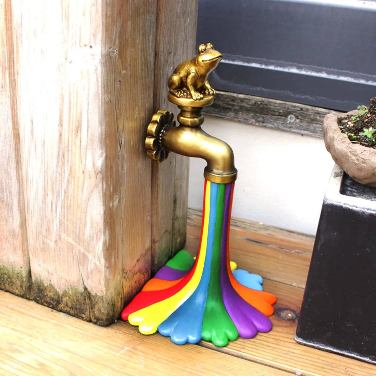 Bronzed Frog Tap Rainbow Resin Statue Garden Decor