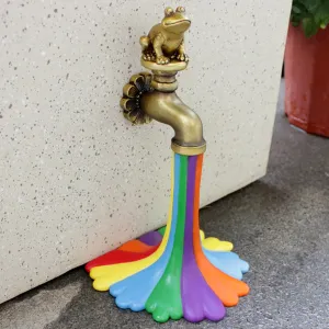 Bronzed Frog Tap Rainbow Resin Statue Garden Decor