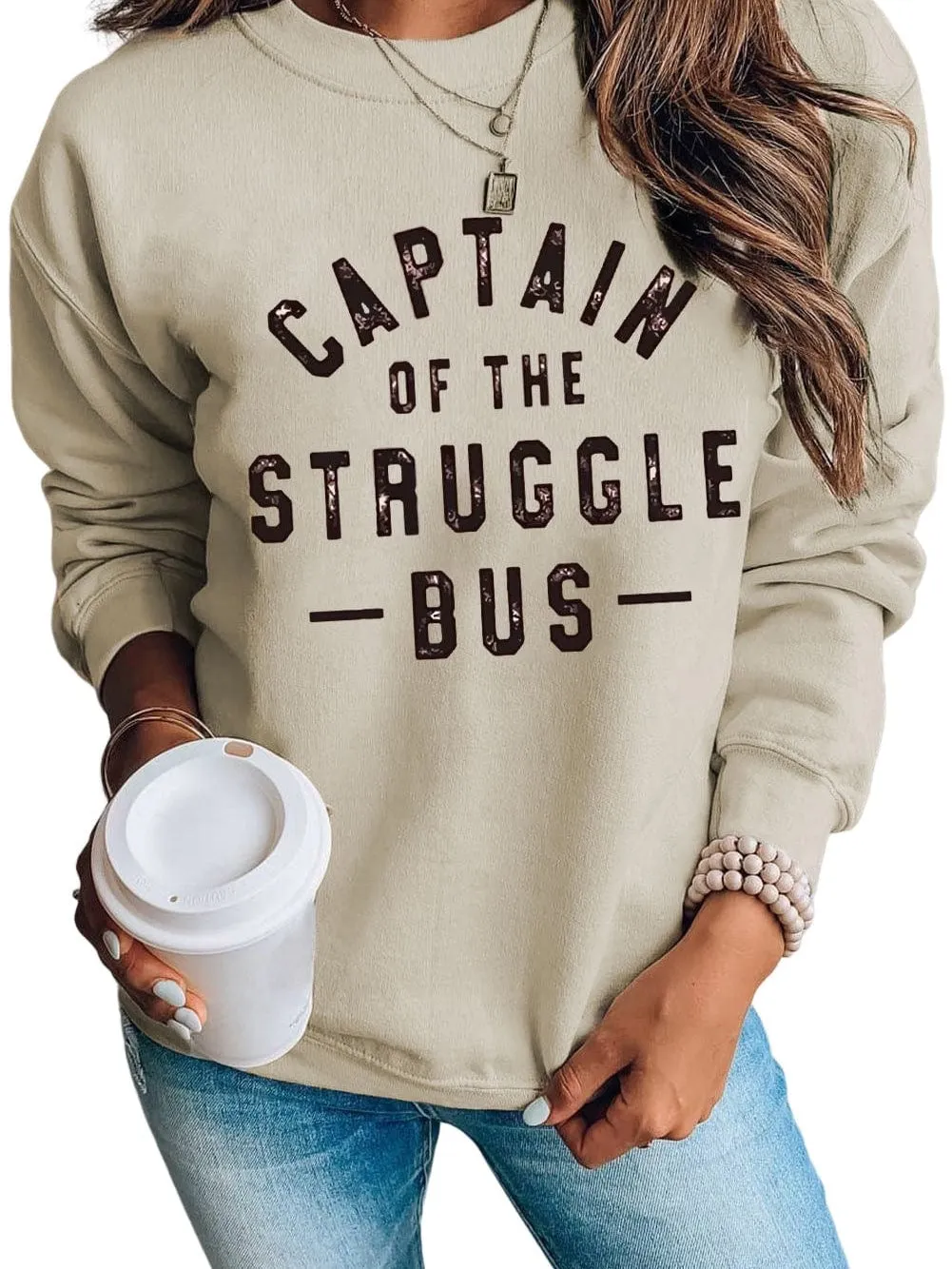Captain of the Struggle Bus Graphic Sweatshirt in Khaki