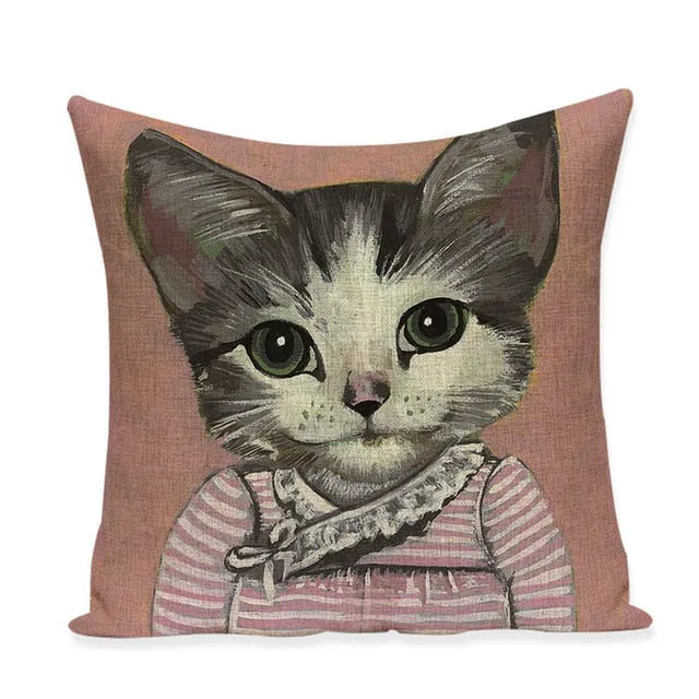 Cat Characters Cushion 45*45cm Linen Cushion Covers