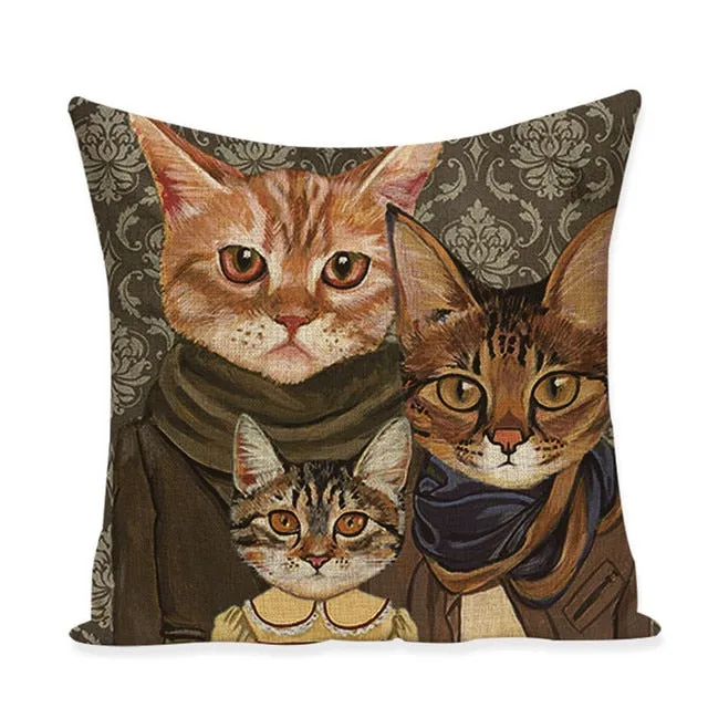 Cat Characters Cushion 45*45cm Linen Cushion Covers