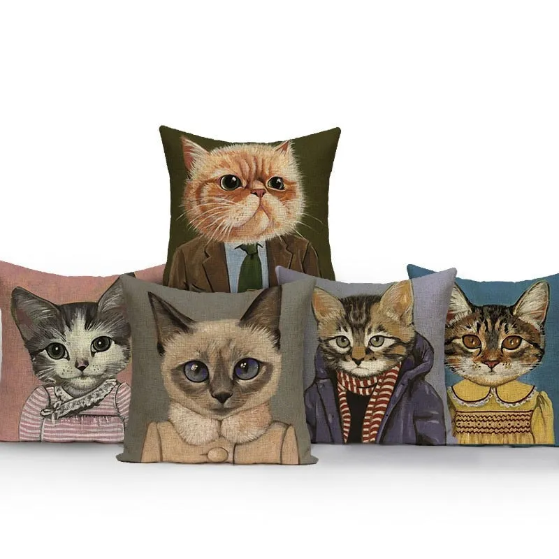Cat Characters Cushion 45*45cm Linen Cushion Covers