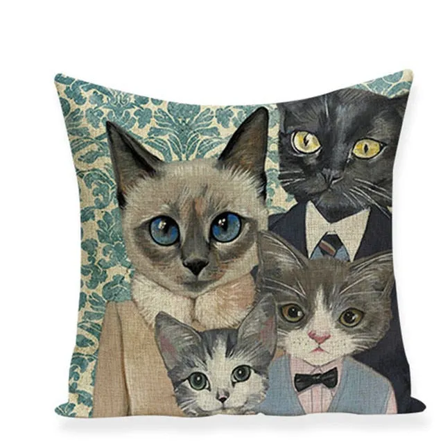 Cat Characters Cushion 45*45cm Linen Cushion Covers