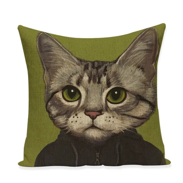 Cat Characters Cushion 45*45cm Linen Cushion Covers