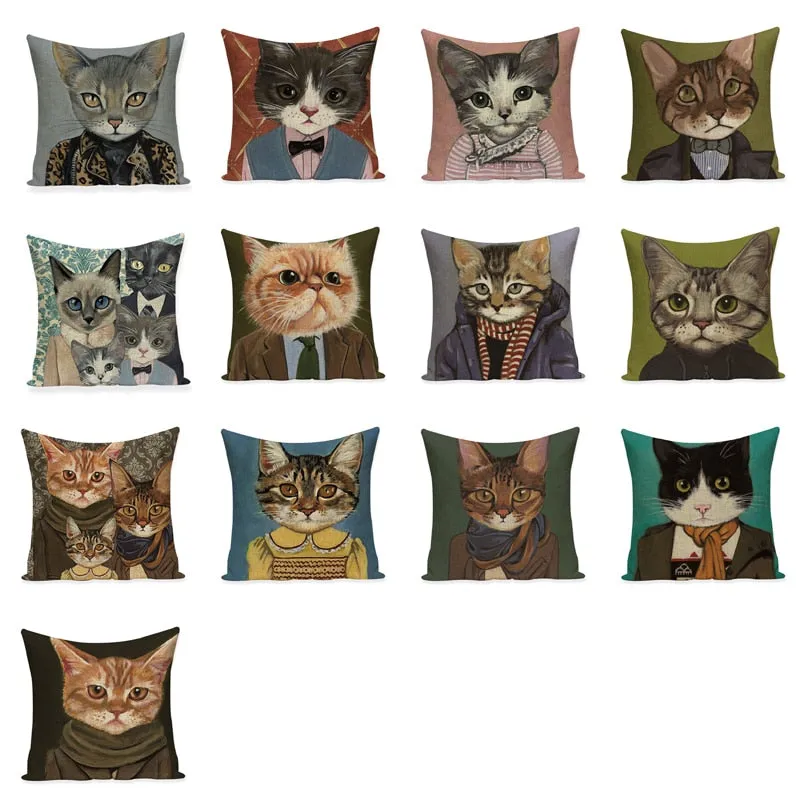 Cat Characters Cushion 45*45cm Linen Cushion Covers