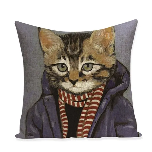 Cat Characters Cushion 45*45cm Linen Cushion Covers