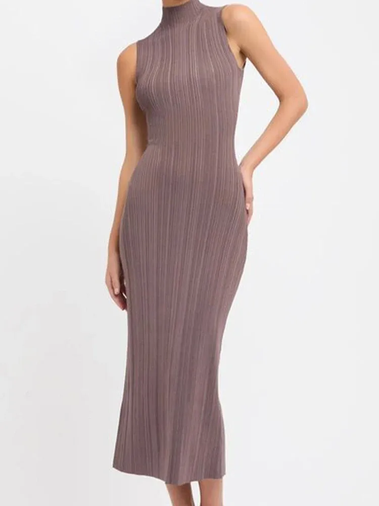 Celeste Sleeveless Turtleneck Knit Dress