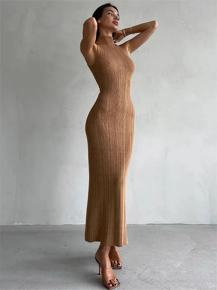 Celeste Sleeveless Turtleneck Knit Dress