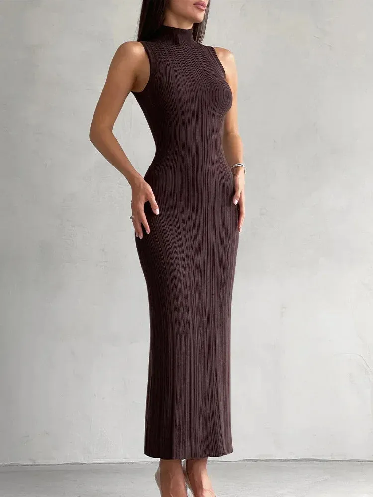 Celeste Sleeveless Turtleneck Knit Dress