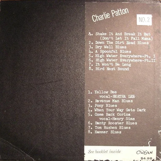 Charley Patton - The Immortal Charlie Patton Number 2 (LP, Comp) (VG )