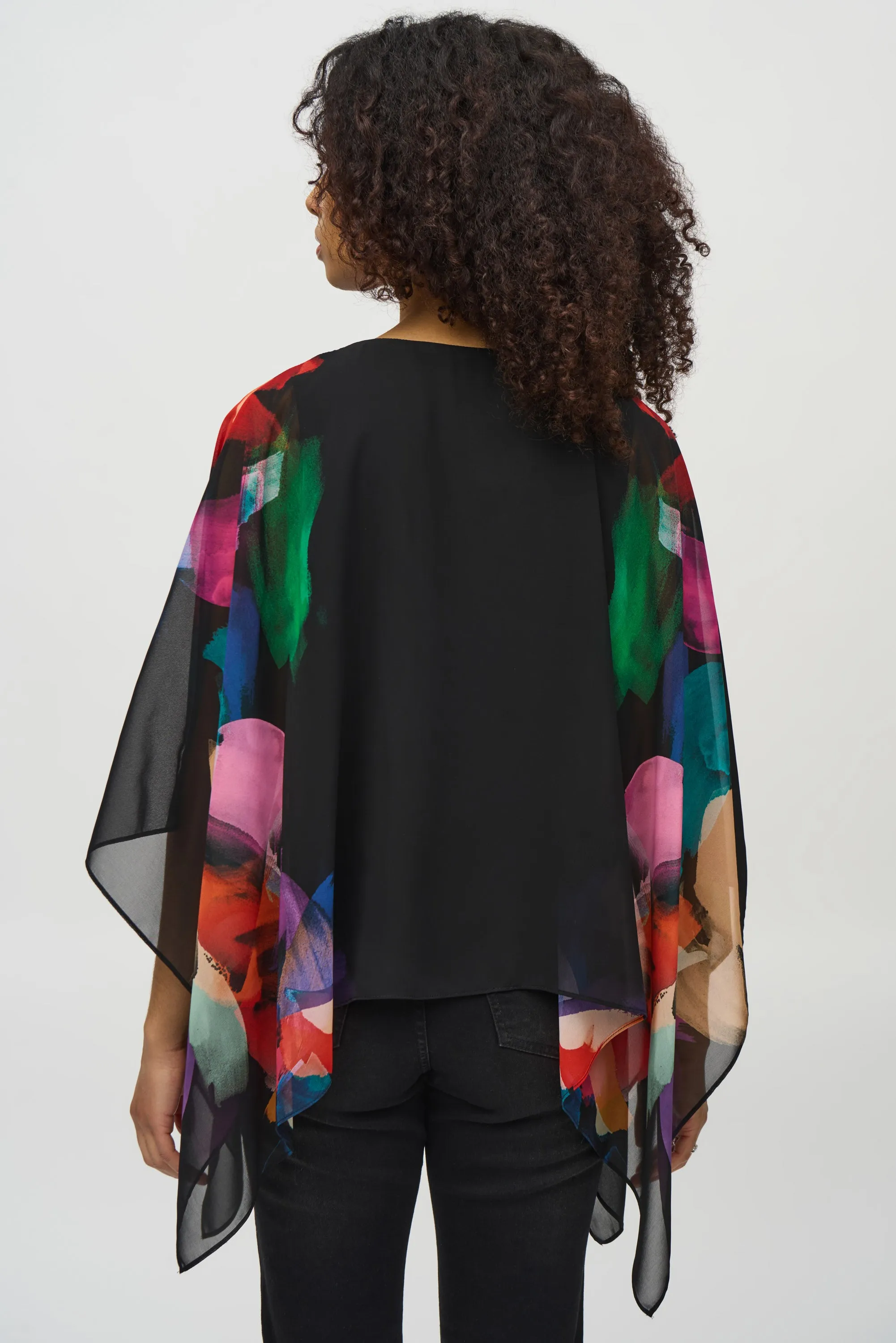 Chiffon Printed Poncho Top. Style JR244174