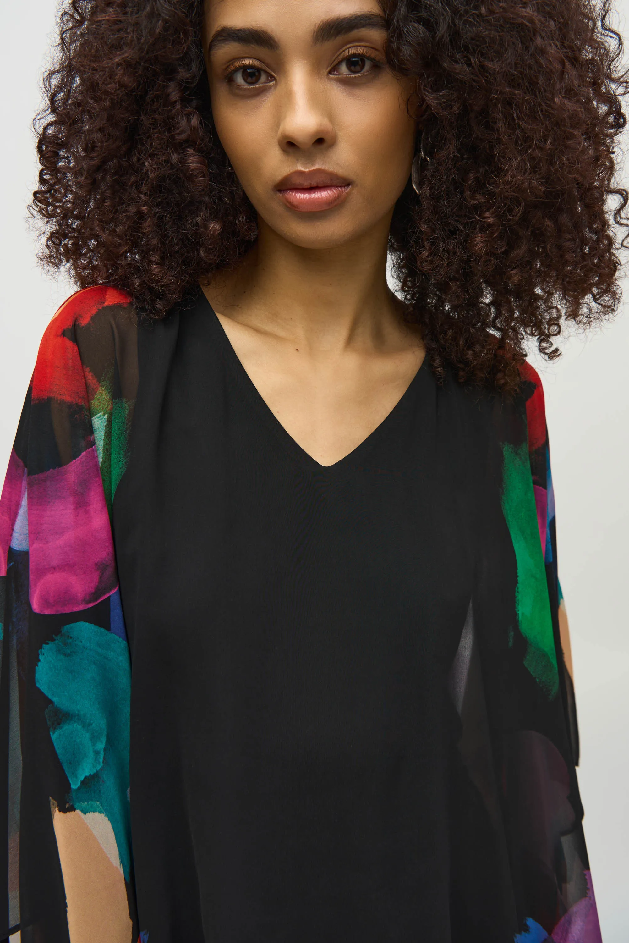 Chiffon Printed Poncho Top. Style JR244174