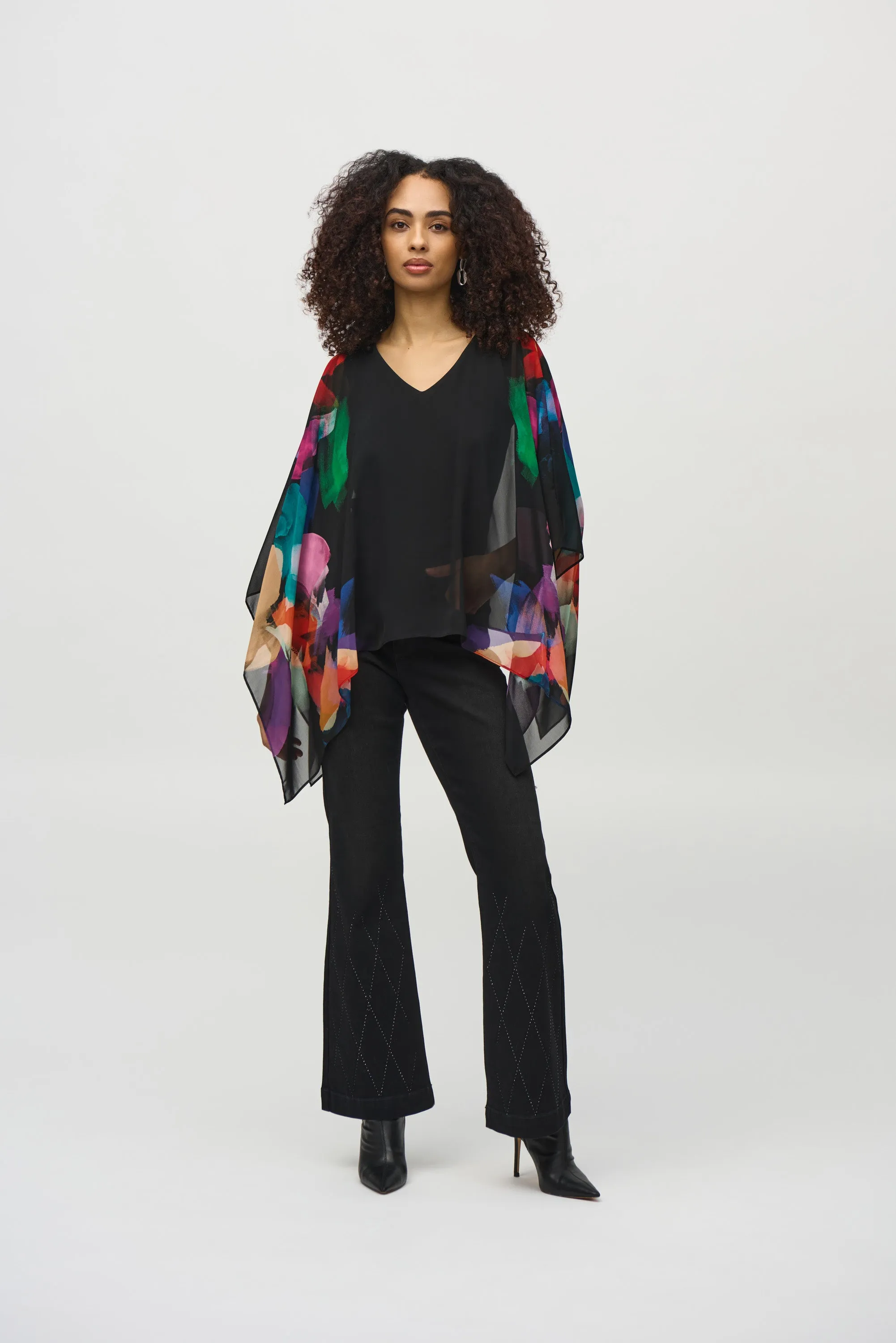 Chiffon Printed Poncho Top. Style JR244174