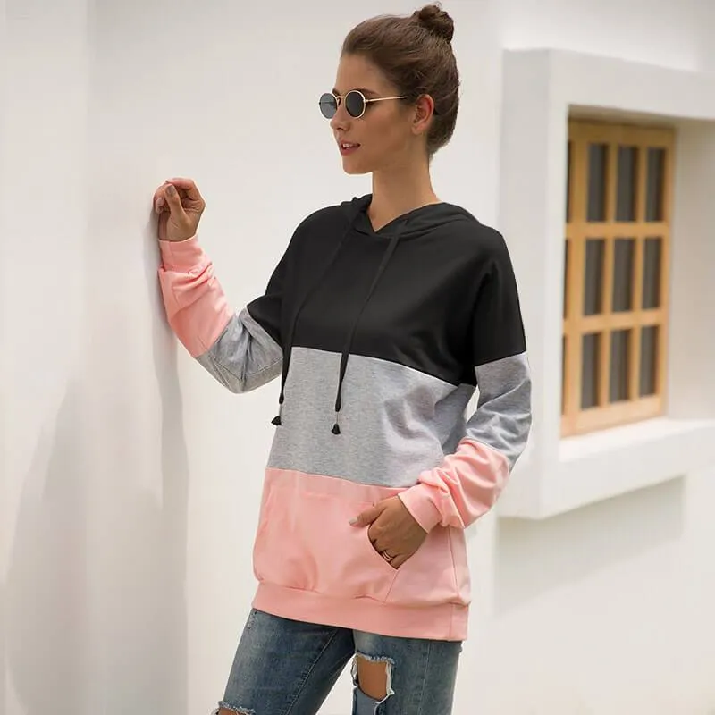 Colorblock Drawing Hoodie Tops