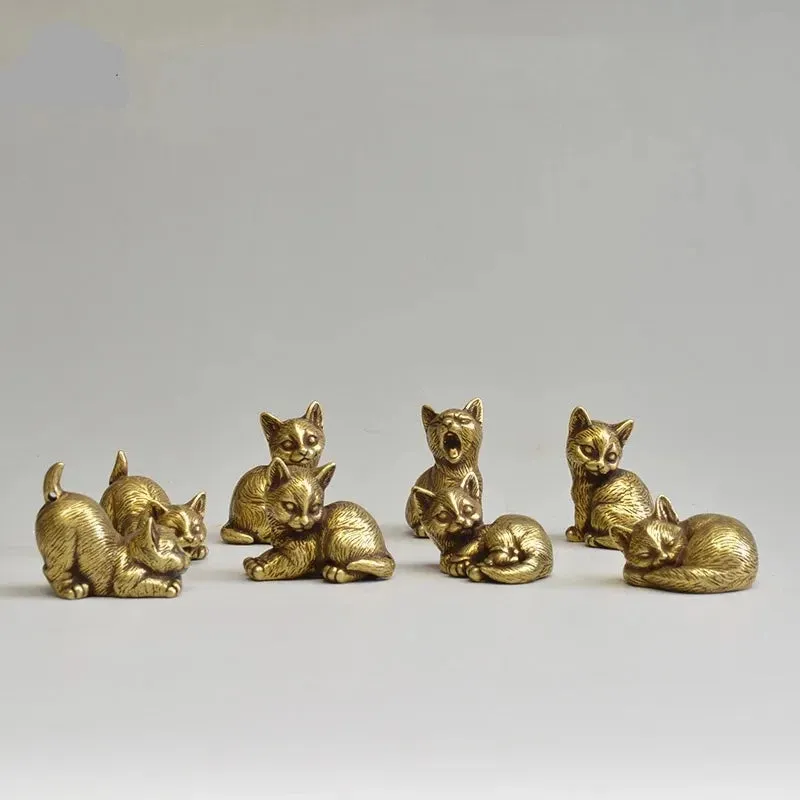 Copper Cats Figurines Tea Pets