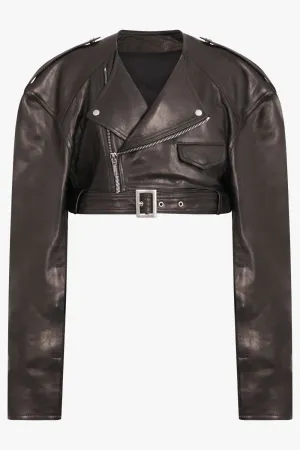 Cropped Leather Biker Jacket | Black