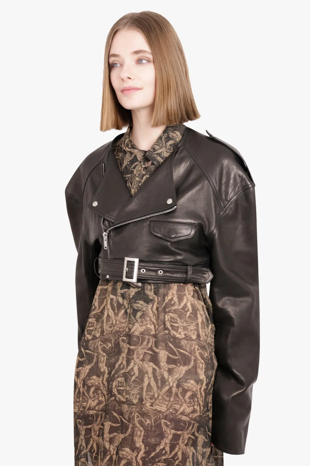 Cropped Leather Biker Jacket | Black