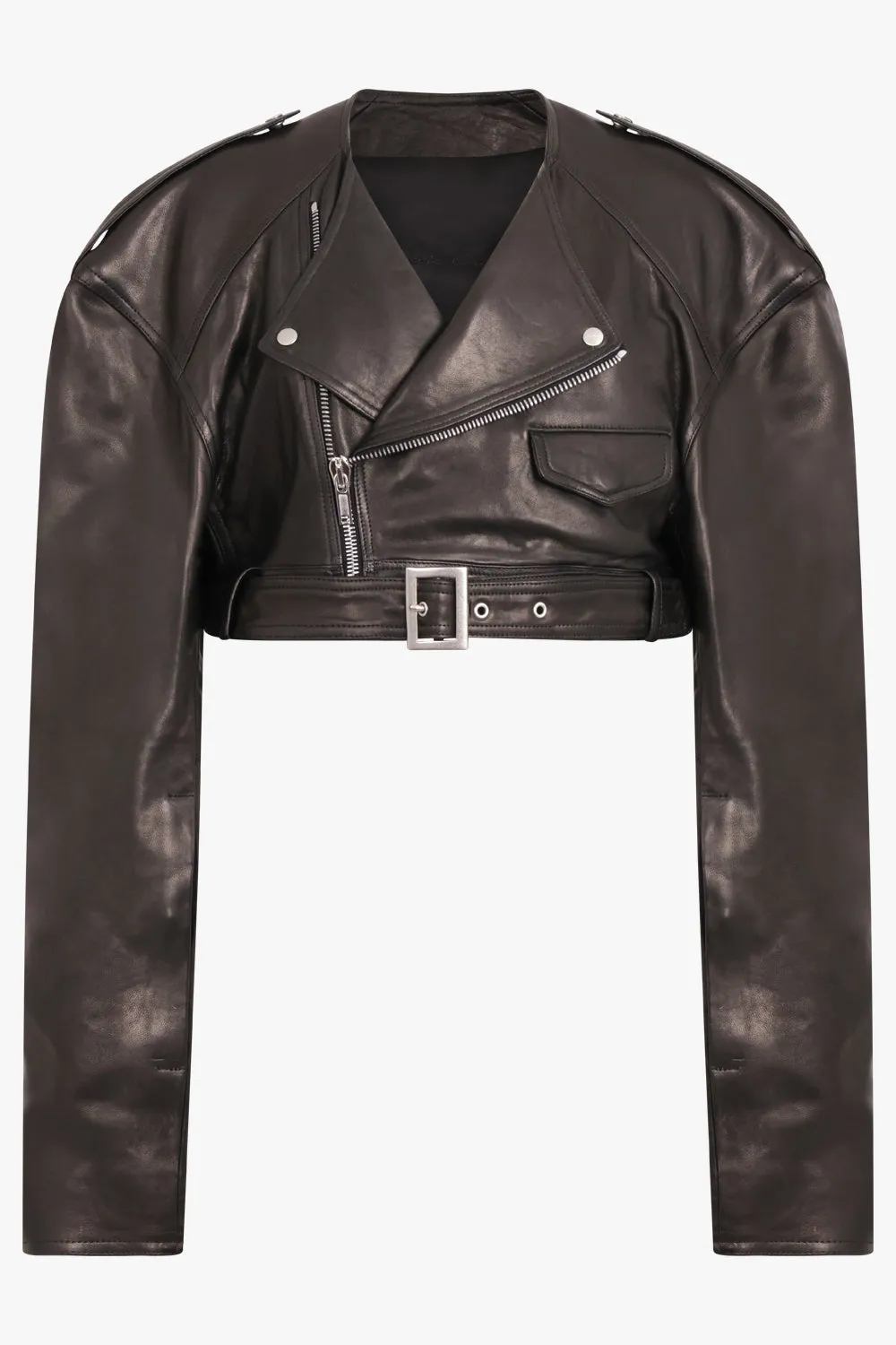 Cropped Leather Biker Jacket | Black