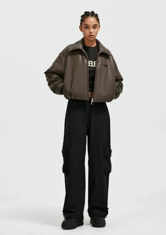 Cropped PU Leather Women Jacket
