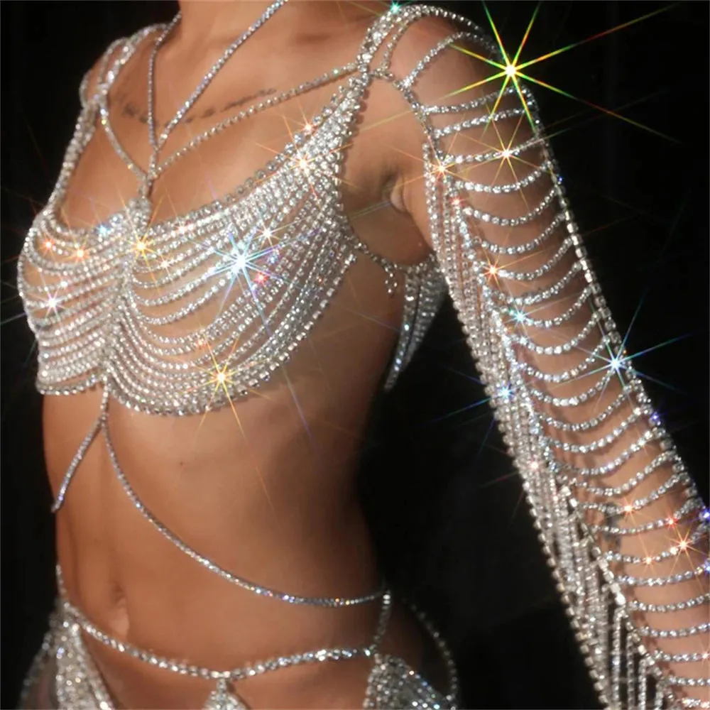 Crystal Long Sleeve Top Body Chain Jewellery