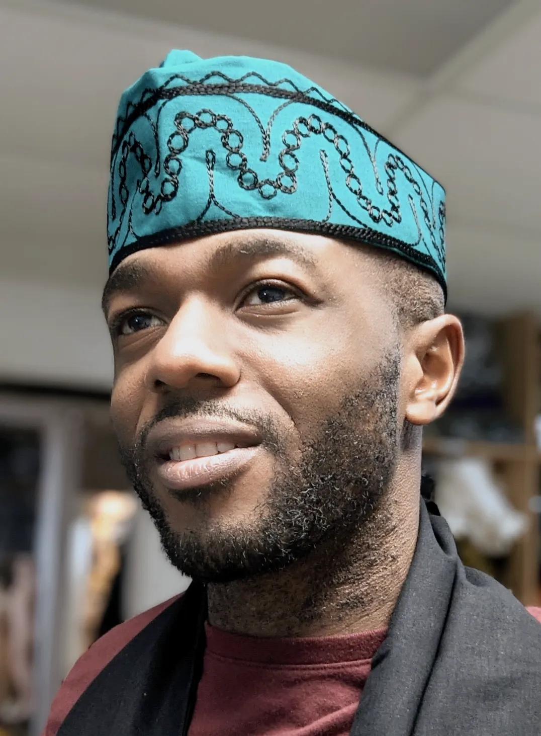 Dupsie's Zula Emerald Green Adebo Kufi Fila Hat with Unique Black Embroidery DPGB100H