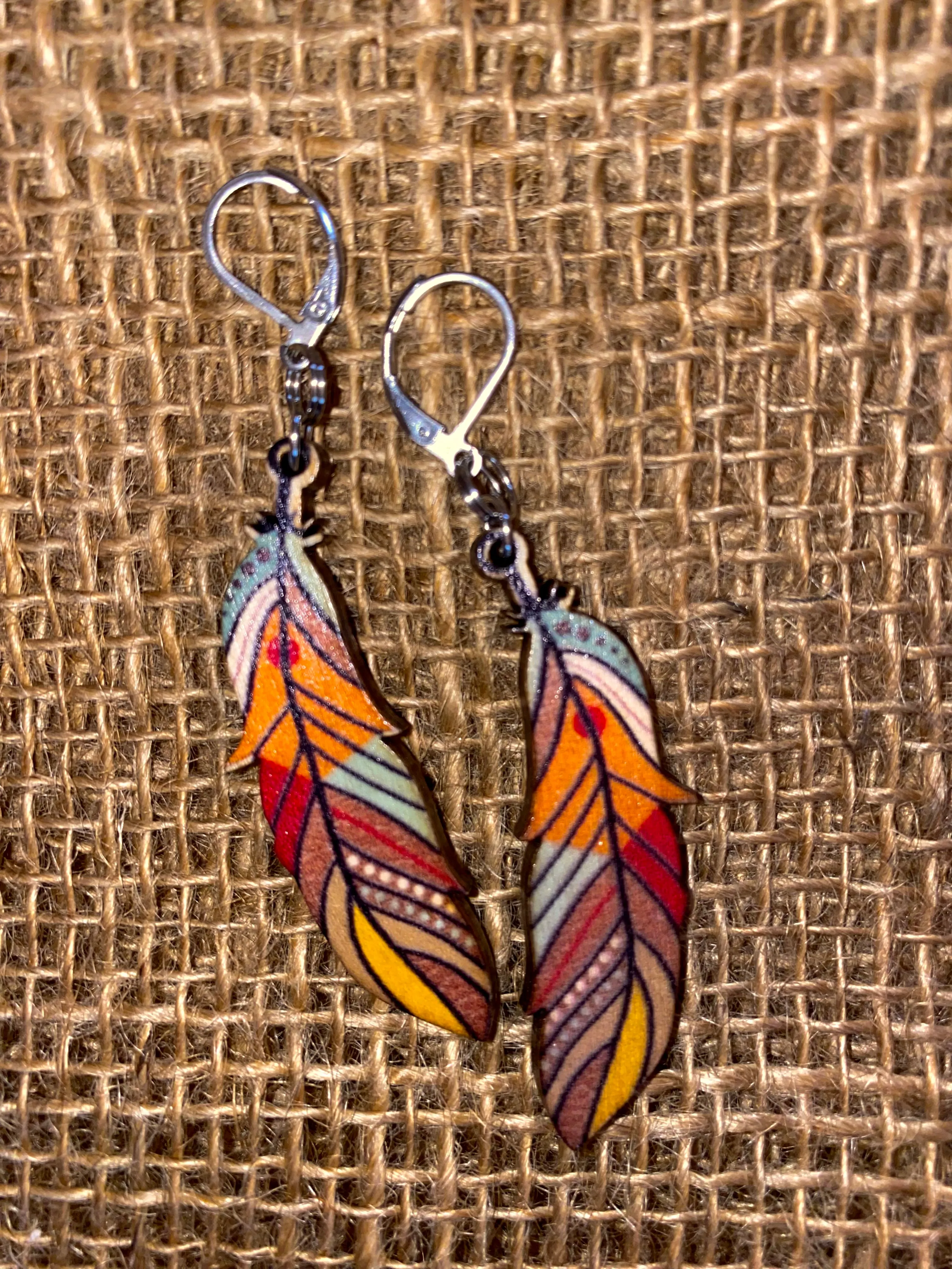 Fall Wood Feather Earrings