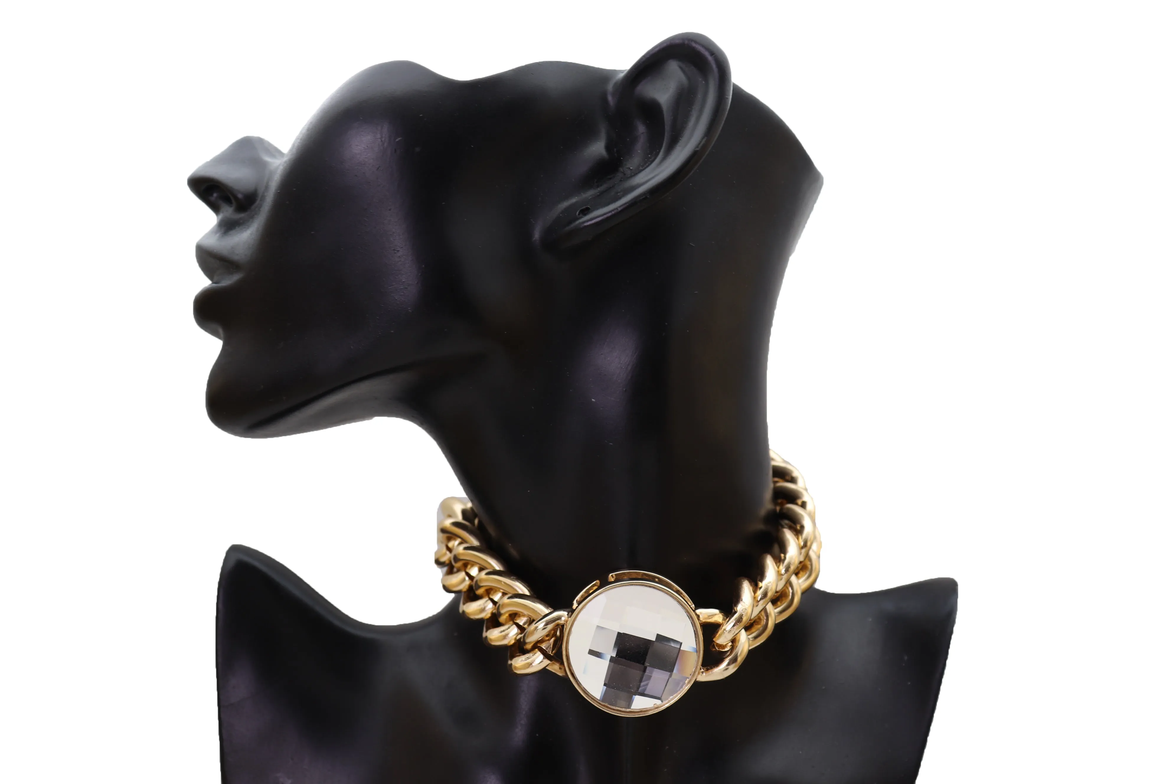 Fashion Gold Metal Chunky Chain Link Short Choker Necklace Silver Bling
