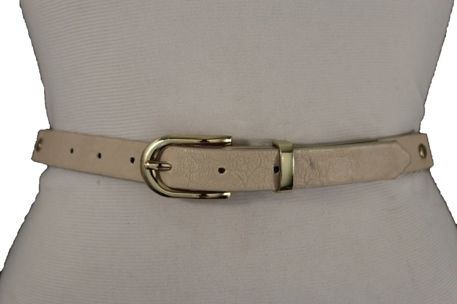 Faux Leather & Gold Metal Chain Links Skinny Belt S M