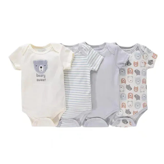 Four Pieces Baby Clothing All Season Unisex Cartoon Short Sleeve Baby Boy Girl Bodysuits Cute 100 Percent Cotton