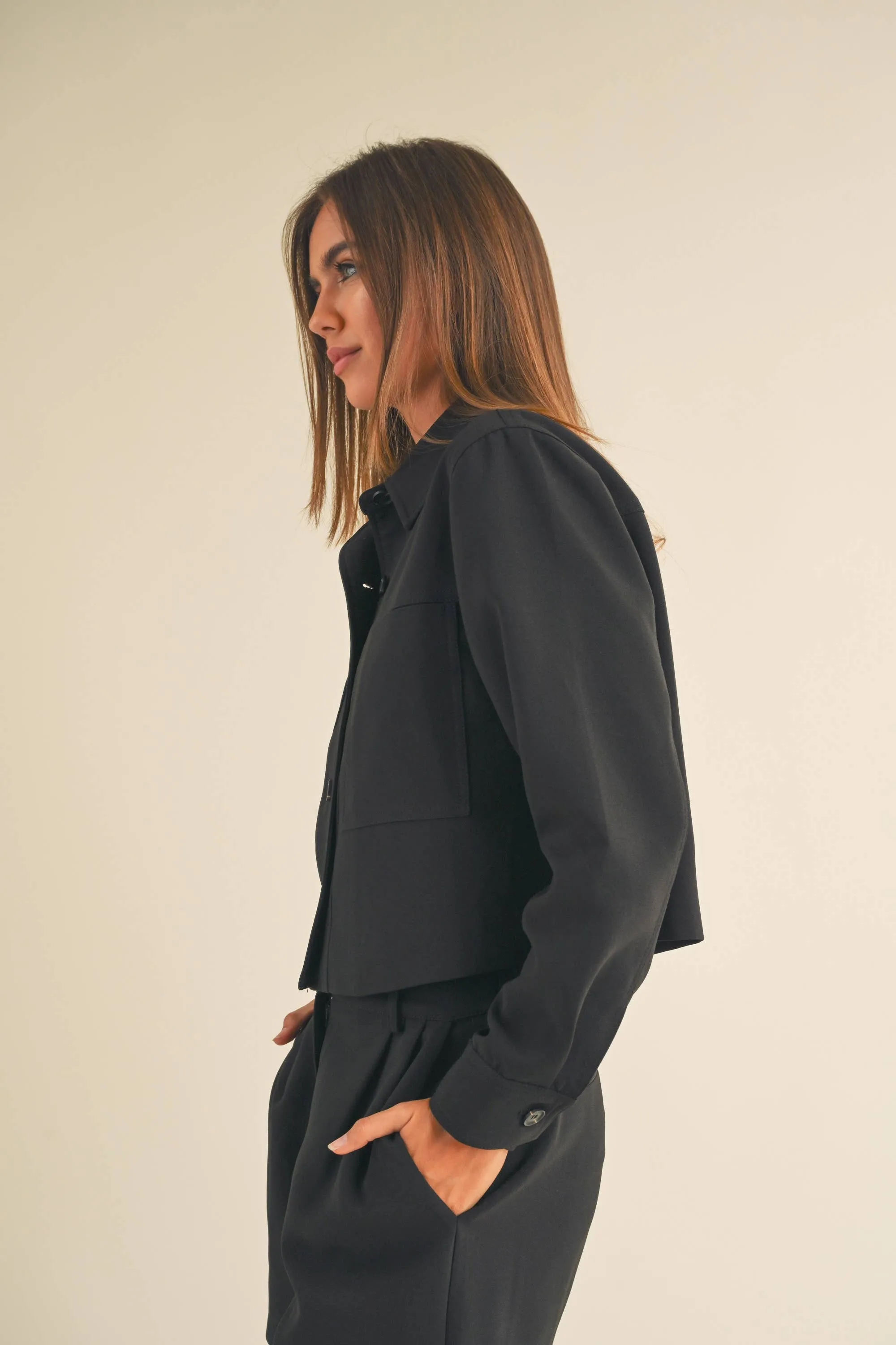 Front Pocket Cropped Jacket