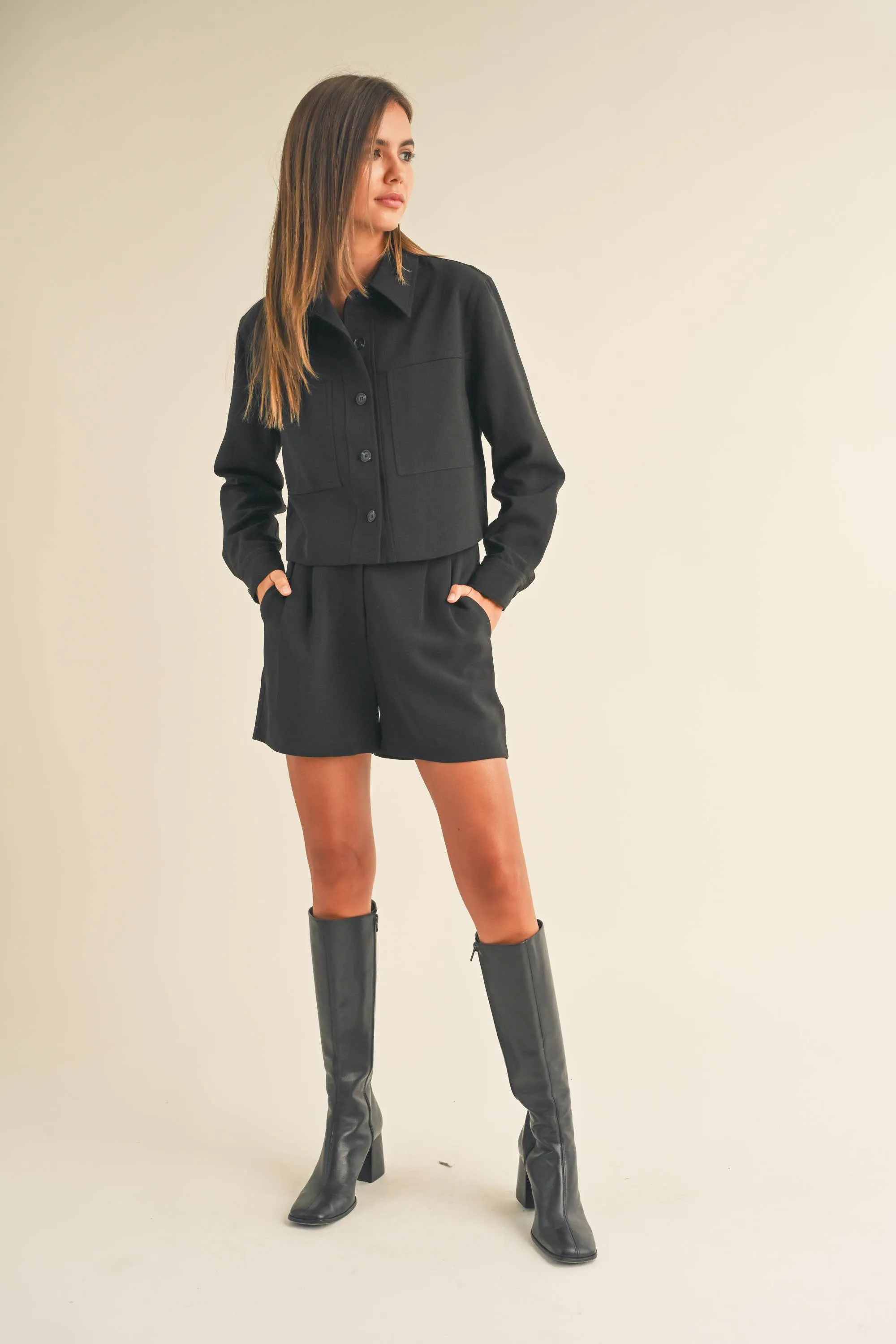 Front Pocket Cropped Jacket