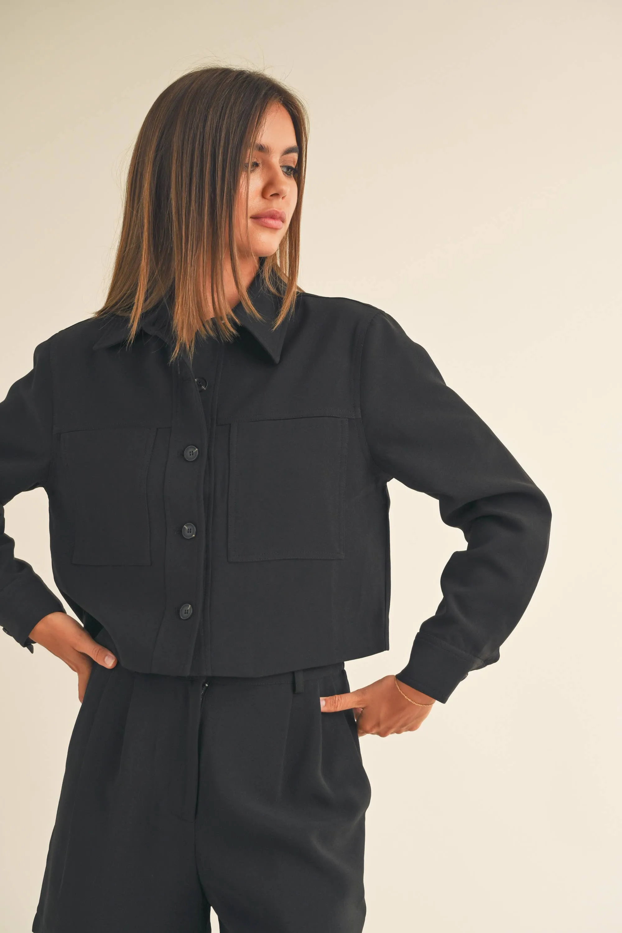 Front Pocket Cropped Jacket