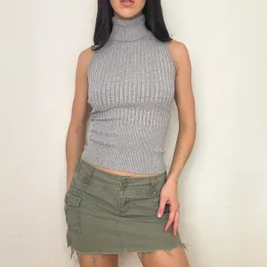 Grey Turtleneck Knit Tank Top (S)