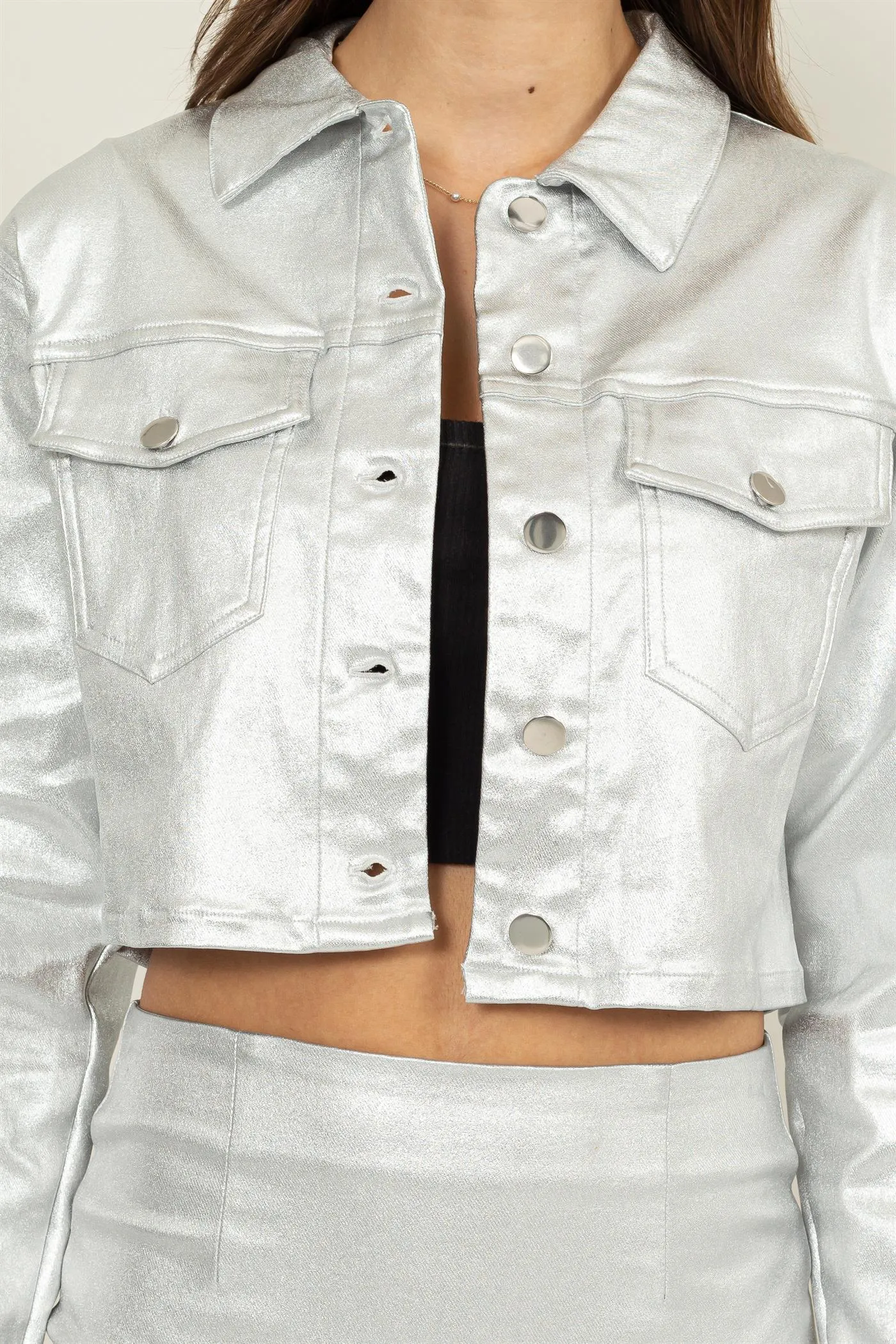 HF24E216-CROPPED METALLIC JACKET