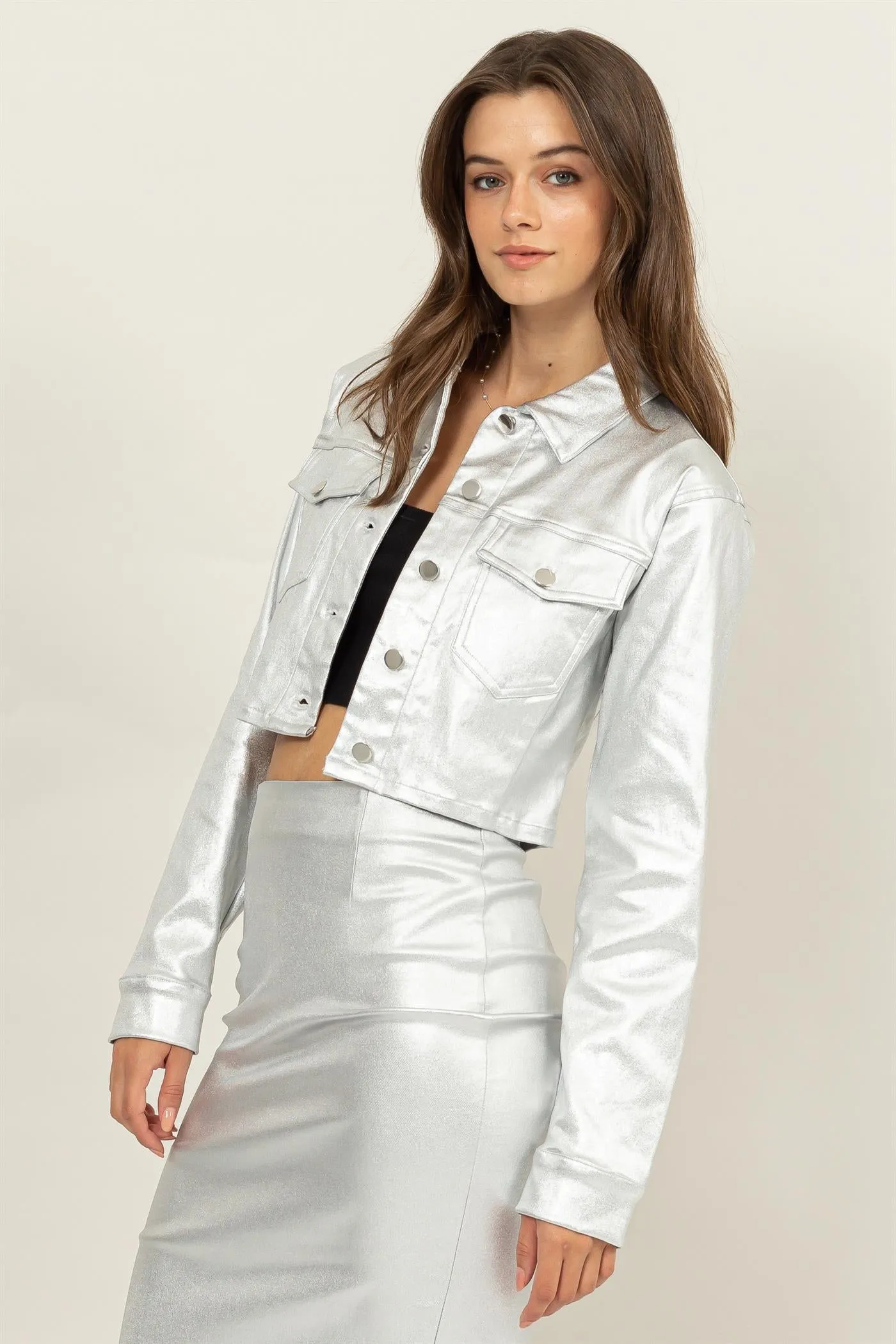 HF24E216-CROPPED METALLIC JACKET