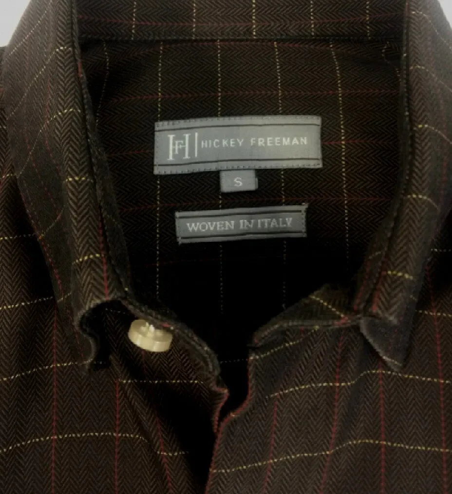 Hickey Freeman- Brown Woven Fashion Shirt- size S