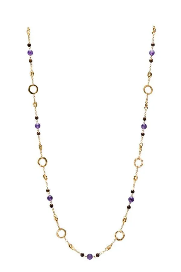 Infinite Necklace In Gold, Green Agate and Tigers Eye Center