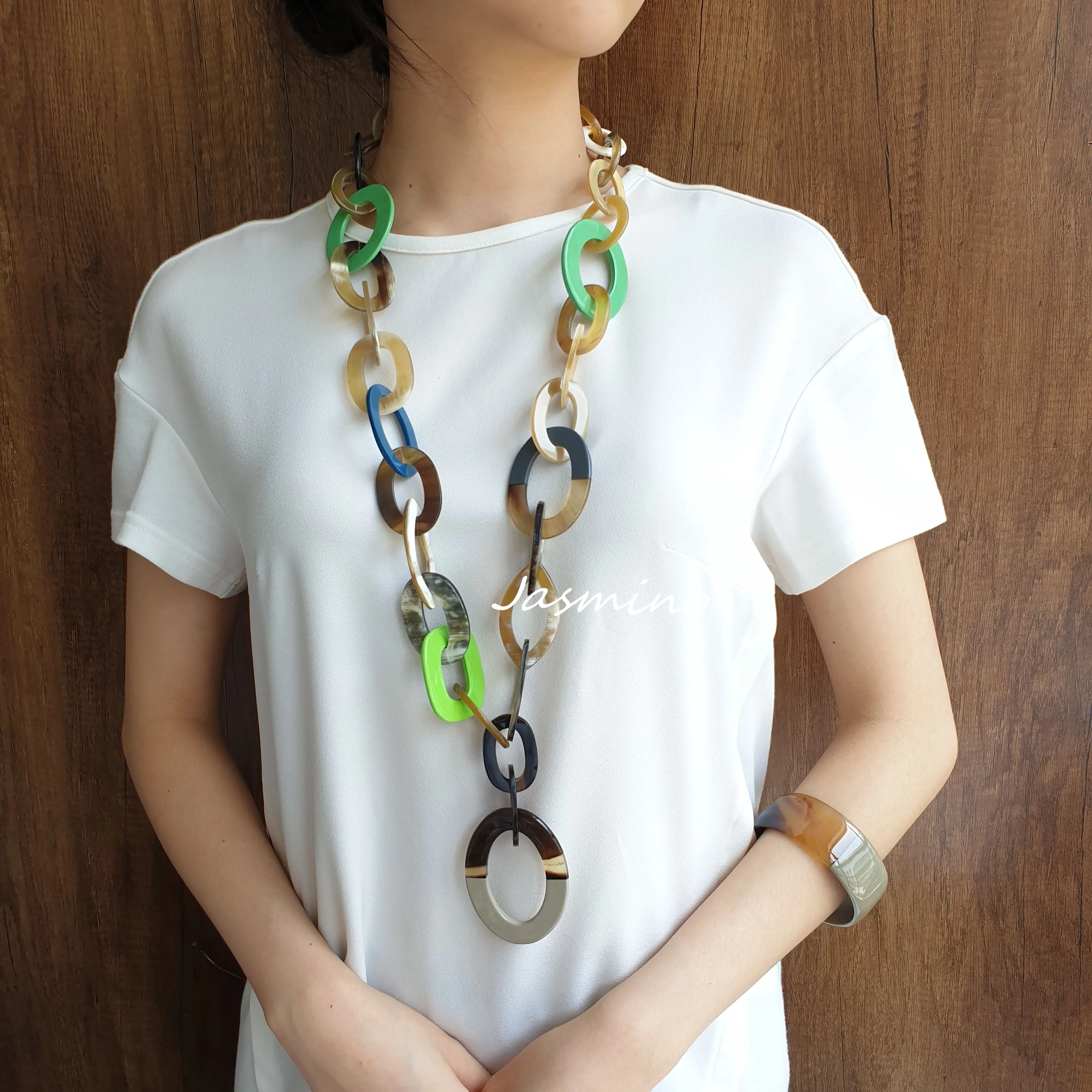 Jasmino “Good Luck” Unique Handmade Long Chain Jewelry Necklace Made By Natural Buffalo Horn