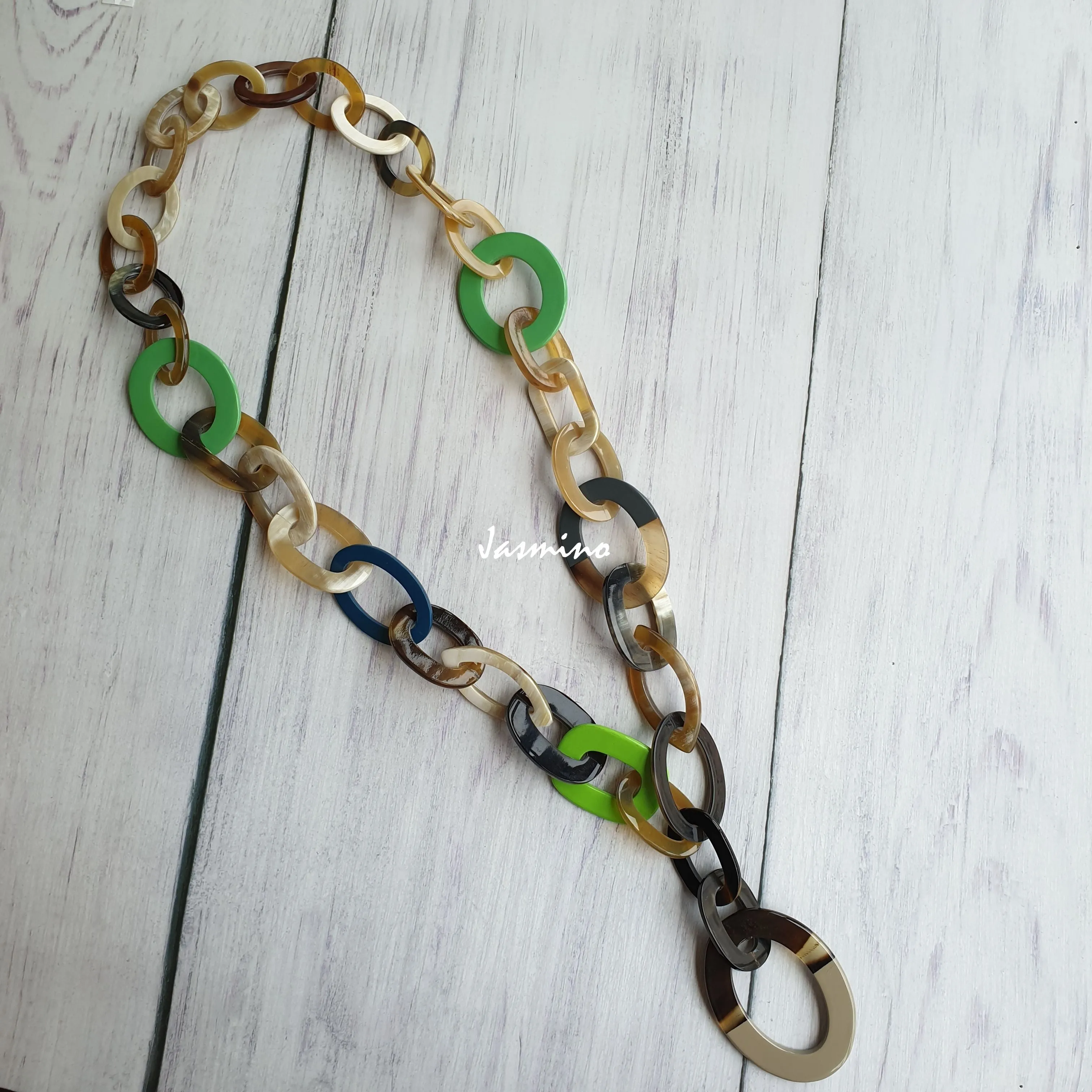 Jasmino “Good Luck” Unique Handmade Long Chain Jewelry Necklace Made By Natural Buffalo Horn