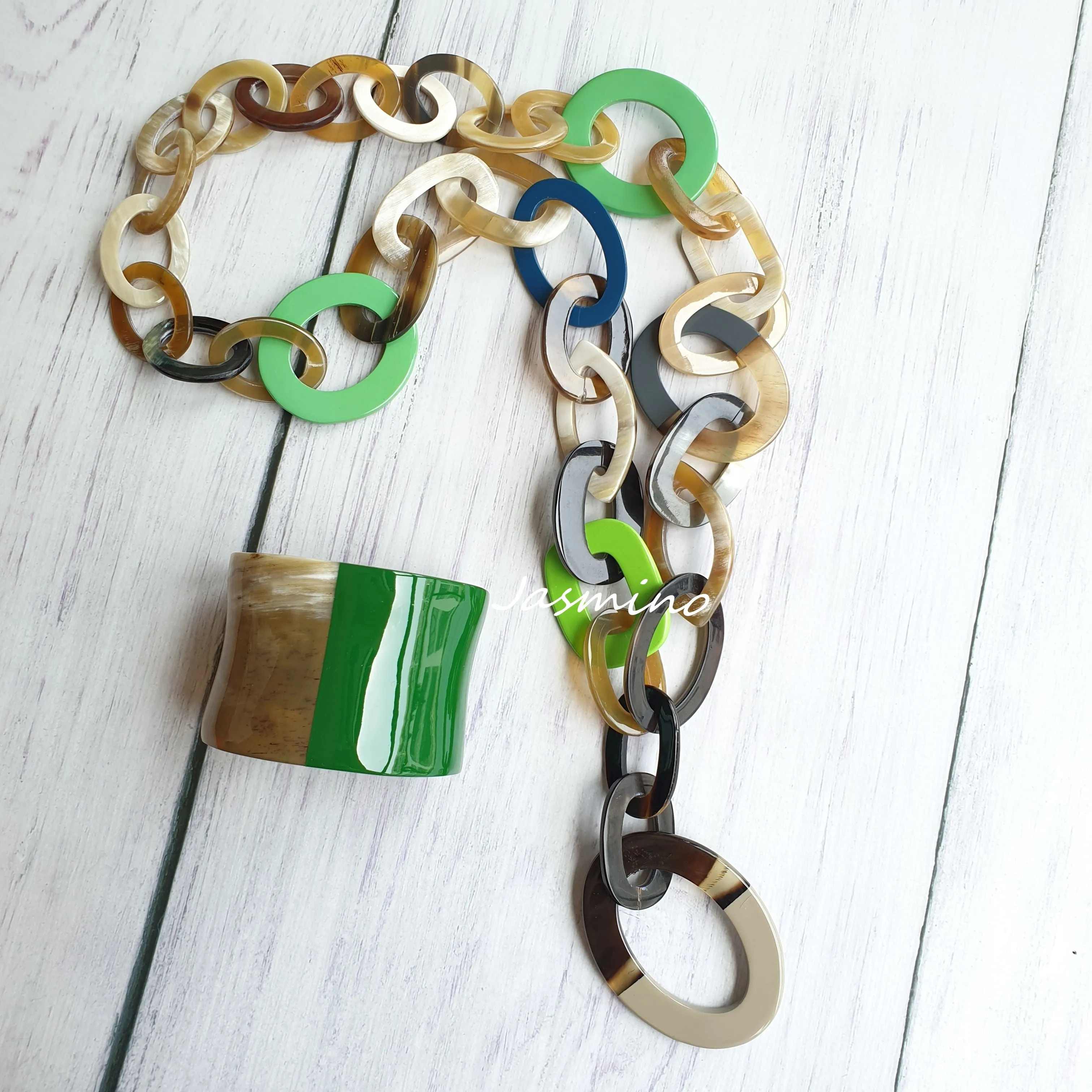 Jasmino “Good Luck” Unique Handmade Long Chain Jewelry Necklace Made By Natural Buffalo Horn
