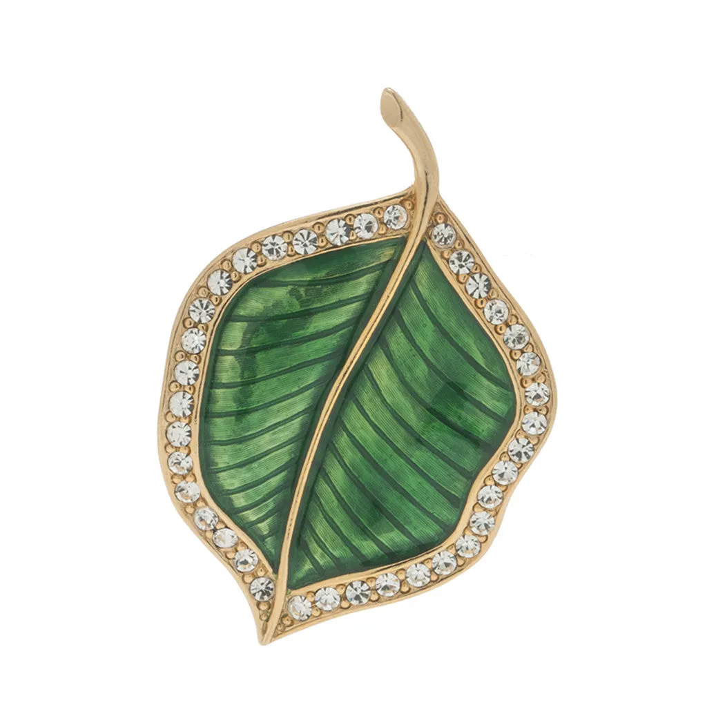 Jeweled Foliage Green Crystal Pin
