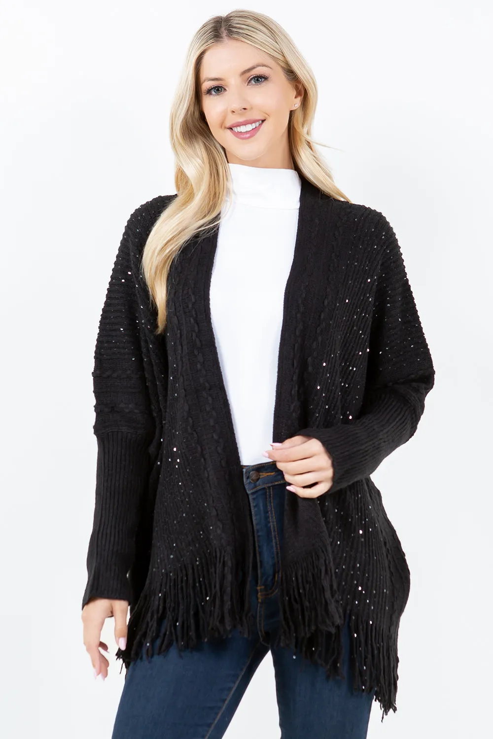 KA-4313 Solid color Fall Kimono w/ Sequin