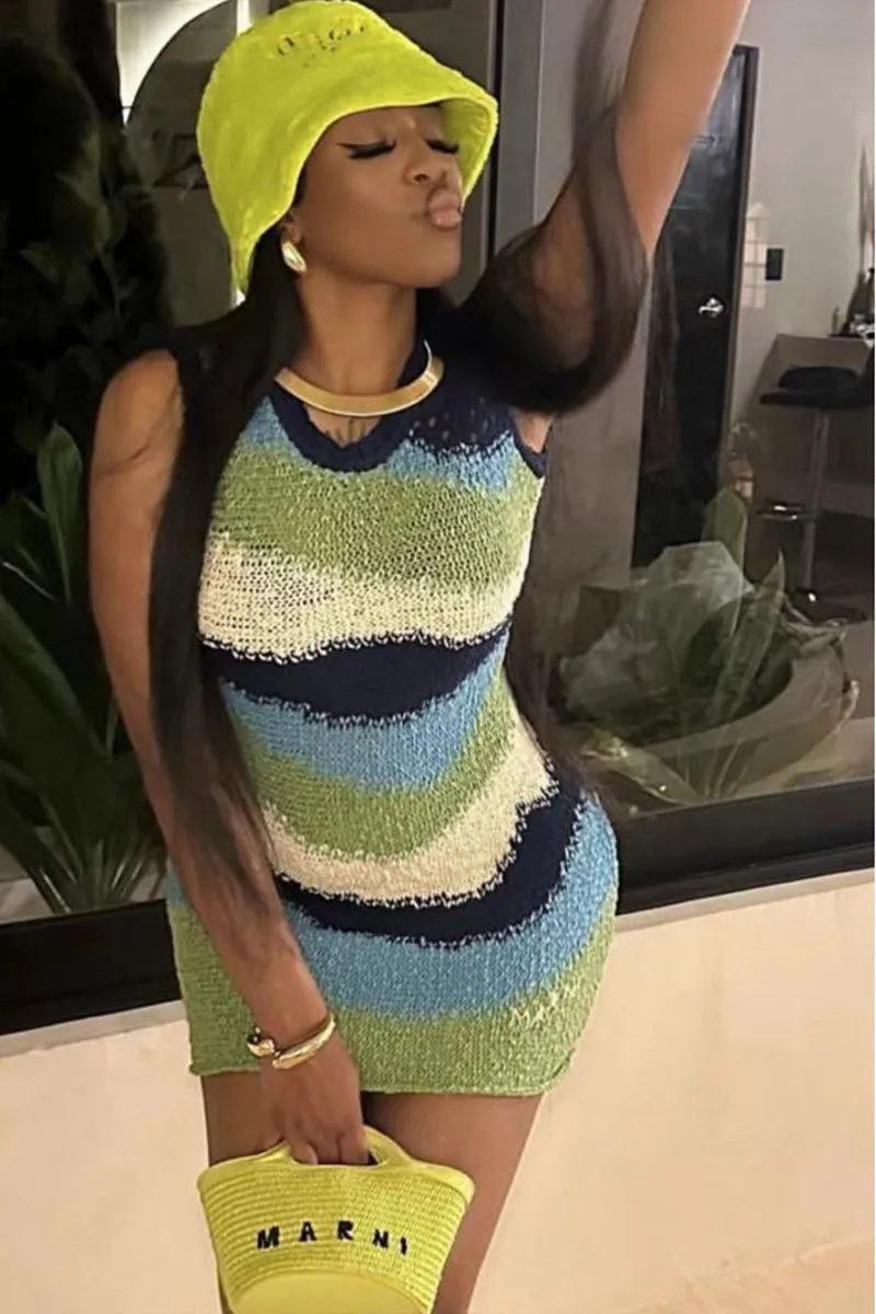 Knit Multicolor Stripe Sleeveless Bodycon Mini Dress