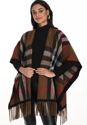Knit Poncho Brown/Red - Frank Lyman