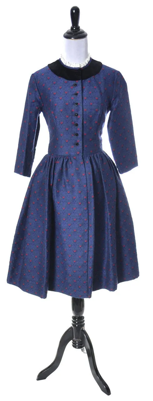 Lanz of Salzburg Vintage 1960's Rare Blue and Black Austrian Dress MINT